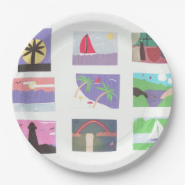 Prato De Papel Placa de Papel com Praia e Outras Cenas Exteriores
