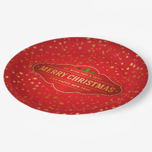 Prato De Papel Placa de papel da etiqueta de Natal de feliz