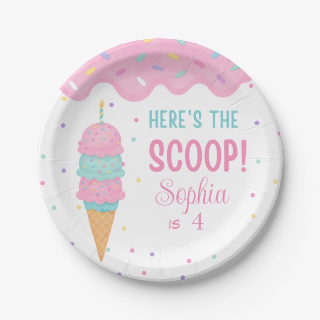 Prato De Papel Placa de papel da Festa de aniversário do sorvete (Frente)