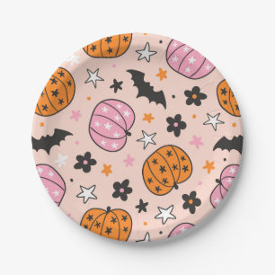 Prato De Papel Placa de papel de abóbora rosa e laranja no Hallow