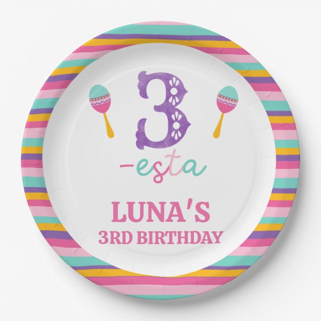 Prato De Papel Placa de papel de aniversário de 3 anos de três ve (Frente)