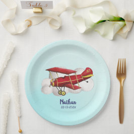 Prato De Papel Placa de papel de aniversário do avião, sobrevoar