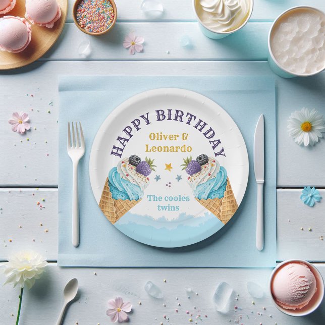 Prato De Papel Placa de papel de aniversário para Sorvetes gêmeos (Criador carregado)