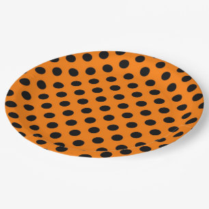 Prato De Papel Placa de papel de bolinhas preto-e-laranja
