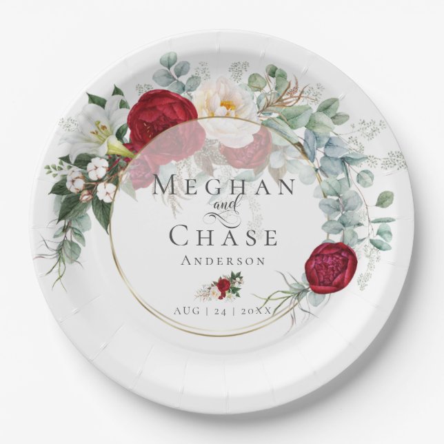 Prato De Papel Placa de Papel de Casamento | Buquê Vermelho Vibra (Frente)