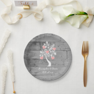 Prato De Papel Placa de Papel de Casamento de Árvore Rosa de Cora