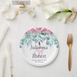 Prato De Papel Placa de papel de casamento floral cor-de-água-ros