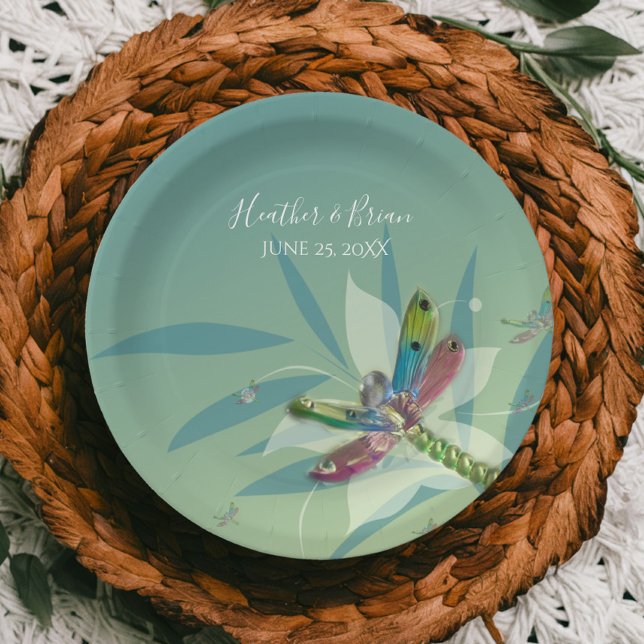 Prato De Papel Placa de papel de Chá de casamento de Dragonfly em (Resting Dragonfly Wedding Paper Plates)