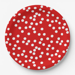 Prato De Papel Placa de Papel de Confetti Vermelho e Branco / Pol