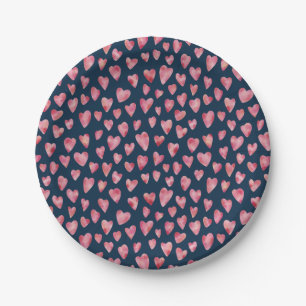 Prato De Papel Placa de papel de cor d'água azul escura e rosa