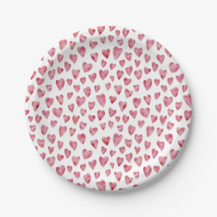 Prato De Papel Placa de papel de coração cor-de-água rosa