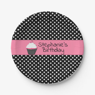Prato De Papel Placa de papel de Cupcake preto e branco