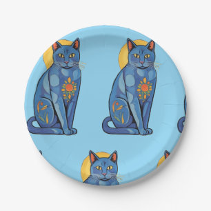 Prato De Papel Placa de papel de gato azul