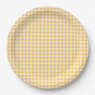 PRATO DE PAPEL PLACA DE PAPEL DE GINGHAM AMARELO RUSTIÇA