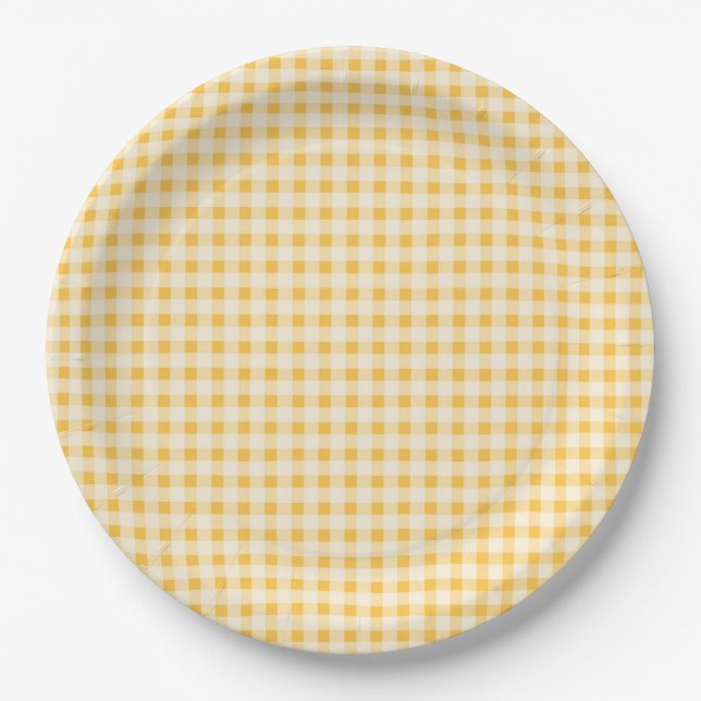 PRATO DE PAPEL PLACA DE PAPEL DE GINGHAM AMARELO RUSTIÇA (Frente)