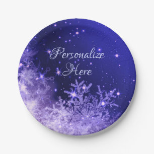 Prato De Papel Placa de papel de inverno com floco de neve roxo