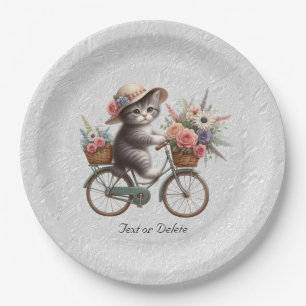 Prato De Papel Placa de papel de Kitten Bicicleta Floral