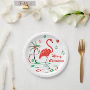 Prato De Papel Placa de papel de Natal Flamingo Red Christmas