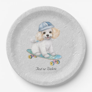 Prato De Papel Placa de papel de poodle de aquarela