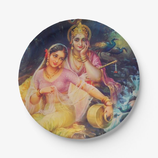 Prato De Papel Placa de papel de Radha e de Krishna (Frente)