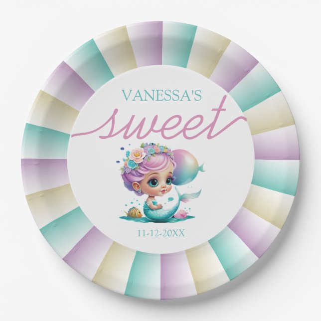 Prato De Papel Placa de papel de sereia bebê (Frente)