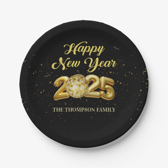 Prato De Papel Placa de papel do Feliz ano novo brilhante Dourado (Frente)