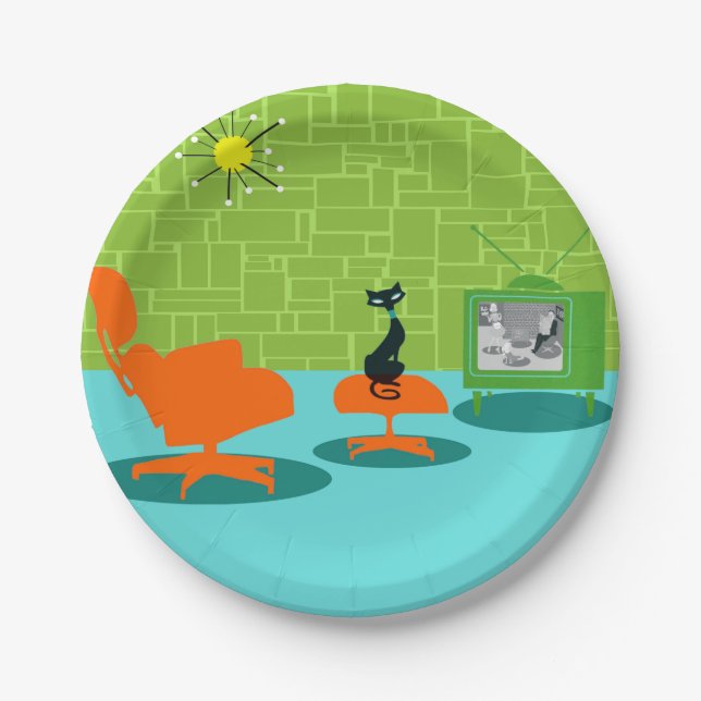 Prato De Papel Placa de papel do Gatinho com Idade do Espaço Retr (Frente)