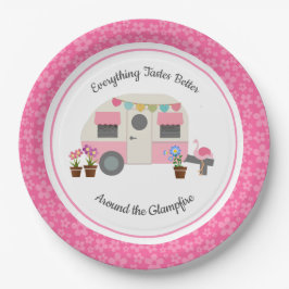 Prato De Papel Placa de papel do Glamper Feliz Rosa
