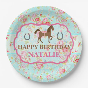 Prato De Papel Placa de papel do pônei floral da vaqueira do