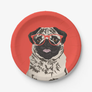 Prato De Papel Placa de papel do Pug do hipster