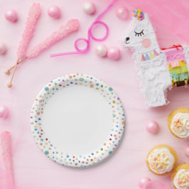 Prato De Papel Placa de papel do Rainbow Confetti Watercolor