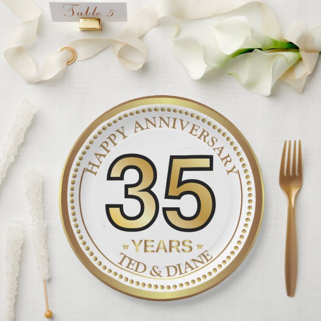 Prato De Papel Placa de papel dourada elegante com texto editável (Casamento)