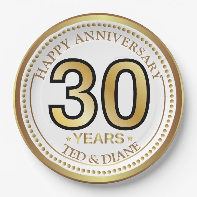 Prato De Papel Placa de papel dourada elegante com texto editável (Frente)