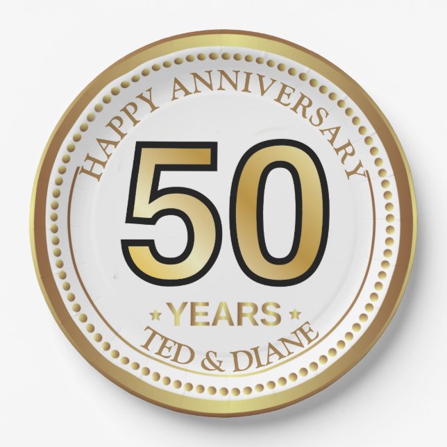 Prato De Papel Placa de papel dourada elegante com texto editável (Frente)