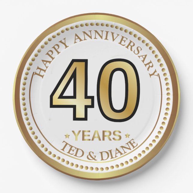 Prato De Papel Placa de papel dourada elegante com texto editável (Frente)