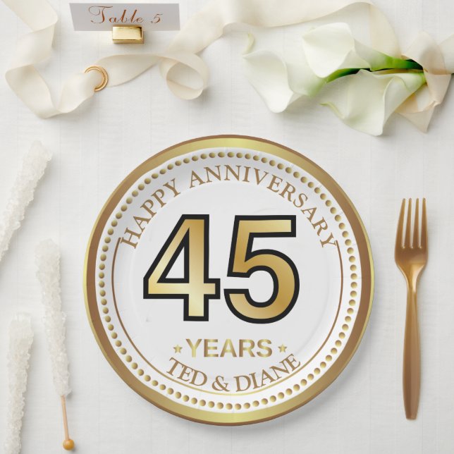 Prato De Papel Placa de papel dourada elegante com texto editável (Casamento)