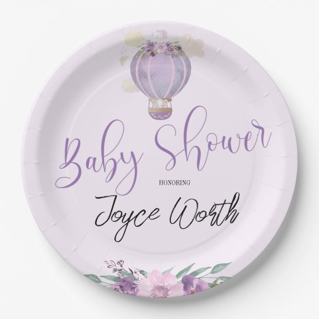 Prato De Papel Placa de papel elefante de balão de ar quente púrp (Frente)