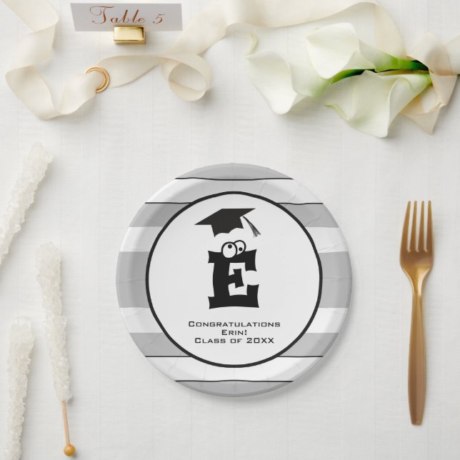 Prato De Papel Placa de papel em branco de Cinza preto Formando m (Casamento)