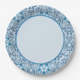 Prato De Papel Placa de papel em flocos de neve de inverno azul c