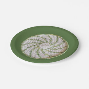 Prato De Papel Placa de Papel - Espiral Verde em Crochet