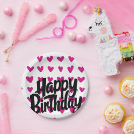 Prato De Papel Placa de Papel Feliz de Aniversário de Coração Ros