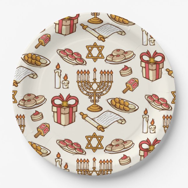 Prato De Papel Placa de Papel Feliz Hanukkah (Frente)