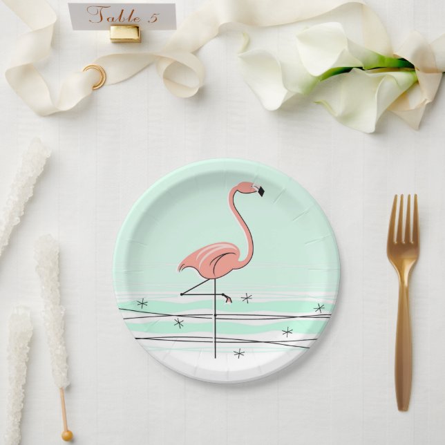 Prato De Papel Placa de papel Flamingo Ocean Aqua (Casamento)