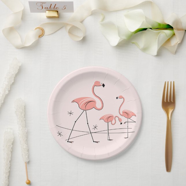 Prato De Papel Placa de papel Flamingos Rosa Trio 2 (Casamento)