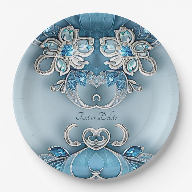 Prato De Papel Placa de papel flexível com Ornamentado azul (Frente)