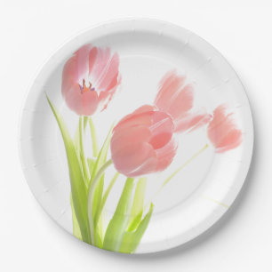 Prato De Papel Placa de papel flor de tulipas cor-de-rosa