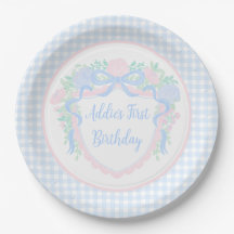 Placa de Papel Floral de Gingham Preppy Gingham, d