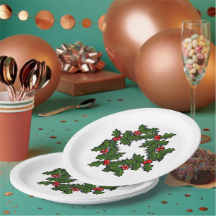 Prato De Papel Placa de Papel - Fraço de Folhas de Holly e Berrie