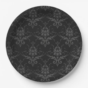 Prato De Papel Placa de papel gótico preta de padrão Brocade