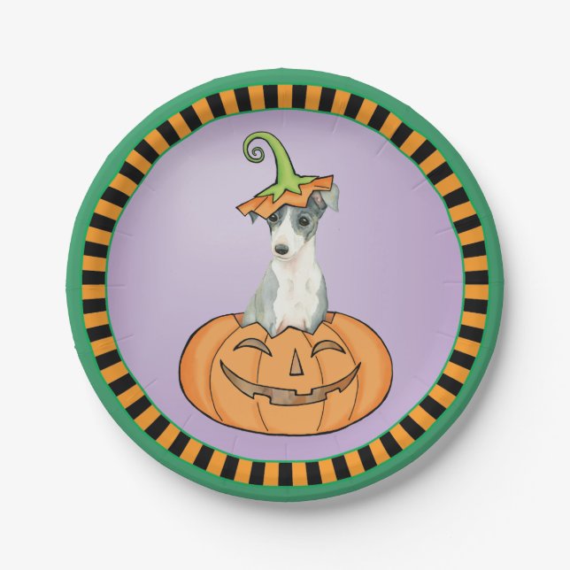 Prato De Papel Placa de Papel Greyhound Italiano Halloween (Frente)